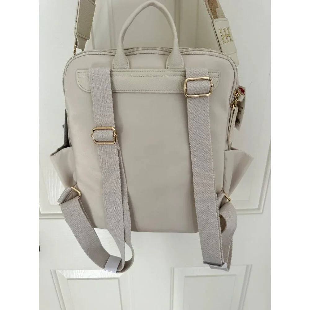 New Haute Hippie Off White On the Go Backpack W Adjustable Straps & Gold Accents - Picture 15 of 16